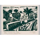 PETER CLARKE (1929 - 2014), UPPER RIEKETTS GARDENS, MALAY QUARTERS, SIMONSTOWN. Linocut on paper.