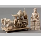 TWO LATE 19TH CENTURY INDIAN IVORY CARVINGS, comprising; a carving of a bullock cart, showing