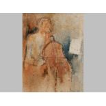 ALICE GOLDIN (1922 - 2016), CELLIST. Mixed media on canvas. Signed and dated '84. 23 by 17cm.
