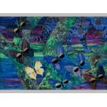 CATHERINE PAYNTER (1949-), BUTTERFLIES AND LEOPARDS. Acrylic on canvas. Signed. 24.5 by 35cm.
