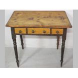 A LATE 19th CENTURY CAPE PINE AND STINKWOOD SIDE TABLE, the moulded top above three drawers,