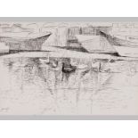 MAUD FRANCES EYSTON SUMNER (1902 - 1985), SWANS ON LAKE. Engraving on paper. Signed with initials