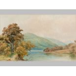 WILLIAM J. FERGUSON (1849 - 1886) BRITISH, RIVER LANDSCAPE WITH TREES. Watercolour on paper.