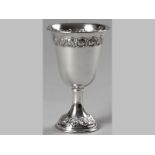 A CONTINENTAL .800STD SILVER KIDDUSH CUP OF LARGE PROPORTIONS, fold-over rim, decorated with a
