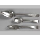 A CAPE SILVER FORK AND SPOON, JAMES TOWNSEND, CIRCA 1830, fiddle pattern, 67g. Together with a
