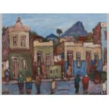 KENNETH BAKER (1921 - 1996), BO-KAAP STREET SCENE. Oil on board. Signed. 34 by 44cm.