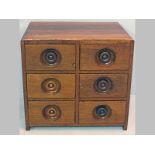 AN EARLY VICTORIAN MAHOGANY DWARF CHEST, six drawers of rectangular form standing on stile feet,