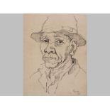 GREGOIRE JOHANNES BOONZAIER (1900 - 2005), PORTRAIT OF AN ELDERLY MAN. Charcoal sketch on brown