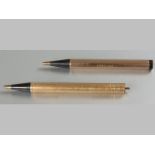 TWO 14ct YELLOW GOLD WATERMAN'S PENCILS, 9cm & 10cm, (2).