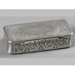 A VICTORIAN SILVER SNUFF BOX, BIRMINGHAM 1897, C.C., the hinged top engraved with scrolls, swags and