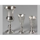 A COLLECTION OF THREE ENGLISH KIDDUSH CUPS, BIRMINGHAM 1938, J.R., fold-over rim, body pin-prick