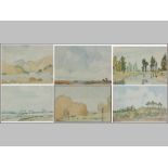 JACOB HENDRIK PIERNEEF (1886 - 1957), LANDSCAPES. A set of five watercolours on paper. Signed in red
