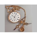 AN 18ct YELLOW GOLD POCKET WATCH, half hunter, white dial, Roman numerals, second hand sweep,