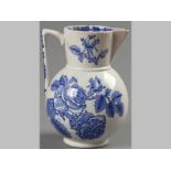 A LARGE ENGLISH STAFFORDSHIRE PEARLWARE JUG, decorated in underglaze blue with roses to the body and