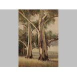 CHRISTOPHER TUGWELL (1938-), LANDSCAPE WITH TREES. Oil on board. Signed. 59 by 41.5cm.