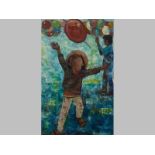 EDIN CURRIE-WOOD (1919-), BOY AND BALLOONS. Oil on board. Signed. 62 by 40cm.