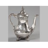 A VICTORIAN SILVER COFFEE POT, LONDON 1859, D.H.C.H. an engraved hinged top with applied border