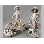 A COLLECTION OF LLADRO GARDENING FIGURES, comprising a young girl holding flowers and a watering