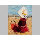 CORNÉ WEIDEMAN (1977-), GIRL AT THE BEACH. Oil on canvas. Signed. Unframed. 25.5 by 20cm.