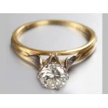 AN 18CT YELLOW GOLD AND DIAMOND SOLITAIRE, claw-set brilliant cut diamond of approximately 0.65ct,