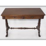 AN EARLY VICTORIAN MAHOGANY WRITING TABLE, the moulded top above two short drawers, standing on