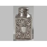 A VICTORIAN SILVER TEA CADDY LONDON 1897, MAPPIN BROTHERS, with removable embossed top, the square