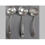 THREE GEORGE III IRISH SILVER FIDDLE PATTERN SAUCE LADLES DUBLIN 1806, 1809 & 1812, JOHN PITAR,