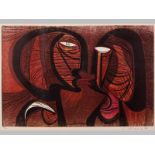 CECIL EDWIN FRANS SKOTNES (1926 - 2009), ABSTRACT FIGURES IN PROFILE, Woodcut on paper, Signed,