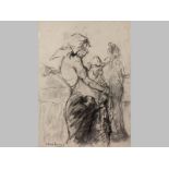 ALEXANDER ROSE-INNES (1915 - 1996), TWO WOMEN AND A CHILD, Charcoal sketch on paper, Signed, 52 x