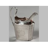 A VICTORIAN SILVER CREAMER DUBLIN 1843, JAMES SCOTT, fold-over rim, C-form handle, the rectangular