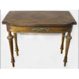 A 19TH CENTURY CONTINENTAL KINGWOOD CARD TABLE, the bowed top with an applied brass beading
