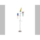 AN ARTEMIDES HAND CRAFTED ITALIAN STANDING LAMP, with three colour glass shades in blue, yellow