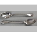 A PAIR OF VICTORIAN SILVER FIDDLE, SHELL AND THREAD PATTERN BASTING SPOONS LONDON 1838, WILLIAM