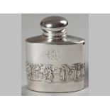 A 19TH CENTURY ENGLISH SILVER TEA CADDY, MARKS INDECIPHERABLE, L & S, with removable bulbous top,