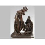 JULIEN CAUSSÉ AFTER (1869 - 1909) FRENCH BRONZE FIGURAL LAMP, dark patina, figure of a lady in