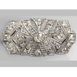 AN ART DECO STYLE PLATINUM AND DIAMOND BROOCH, of rectangular form, set with twenty-seven