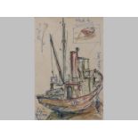 HENRY SPENCER MOORE (1898 - 1986) BRITISH, SKETCH/DESIGN PLAN OF A BOAT, Mixed media on paper,