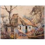 GABRIEL CORNELIS DE JONGH (1913 - 2004), FARMHOUSE IN LANDSCAPE, Watercolour on paper, Signed and