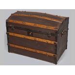 A 19TH CENTURY SEA CHEST, the painted body adorned with iron strapping, beech batons and brass