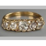 AN 18CT YELLOW GOLD AND DIAMOND RING, five claw set European cut diamonds of approximately 0.