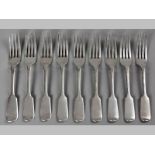 A COLLECTION OF VICTORIAN ENGLISH SILVER FIDDLE PATTERN DESSERT FORKS LONDON, VARIOUS DATES AND