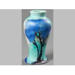 A CLARICE CLIFF "AUTUMN INSPIRATION BIZARRE" OVOID VASE, painted in shades of blue, base with