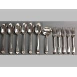 AN ASSEMBLED SET OF GEORGIAN SILVER CUTLERY LONDON, VARIOUS DATES AND MAKERS, comprising: five