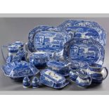 A SERVICE OF SPODE'S BLUE ITALIAN, 20TH CENTURY, comprising: a pair of square vegetable tureens