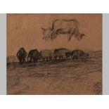 WALTER WHALL BATTISS (1906 - 1982), FLOATING COWS, Pastel sketch on brown paper, Signed, 22.5 x