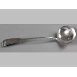 A GEORGE III SILVER FIDDLE PATTERN SOUP LADLE DUBLIN 1789, JOHN PITTAR, 35cm long, 197g.