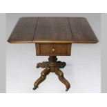 A 19TH CENTURY CONTINENTAL MAHOGANY DROP-LEAF TABLE, the rectangular top with a moulded edge and