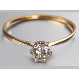 AN 18CT YELLOW GOLD AND DIAMOND SOLITAIRE, claw set diamond of approximately 0.40cts, 1.5g.