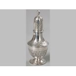 A WILLIAM IV SILVER SUGAR SHAKER LONDON 1835, I.E.T., removable top with flame form finial, the body