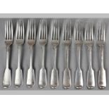 A COLLECTION OF 19TH CENTURY IRISH SILVER FIDDLE PATTERN DESSERT FORKS DUBLIN, VARIOUS DATES AND